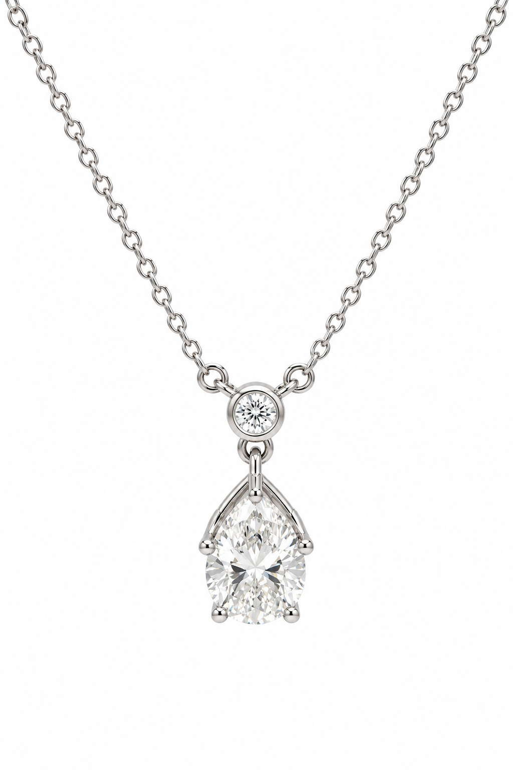 Floating Diamond Chain With Pear Cut Pendant