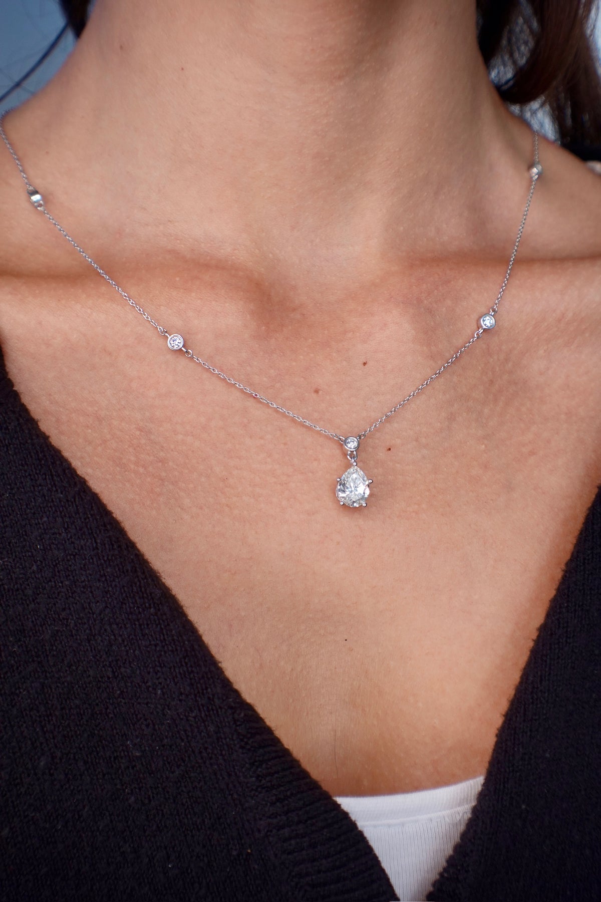 Floating Diamond Chain With Pear Cut Pendant