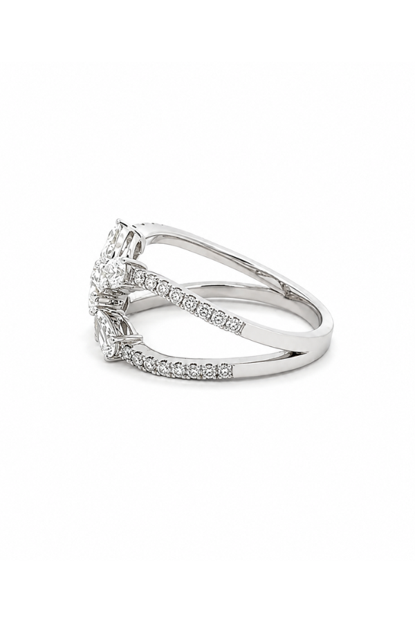 Oculus ring, inspired by new york city architecture, made in solid 14k gold, pear and round lab grown diamonds